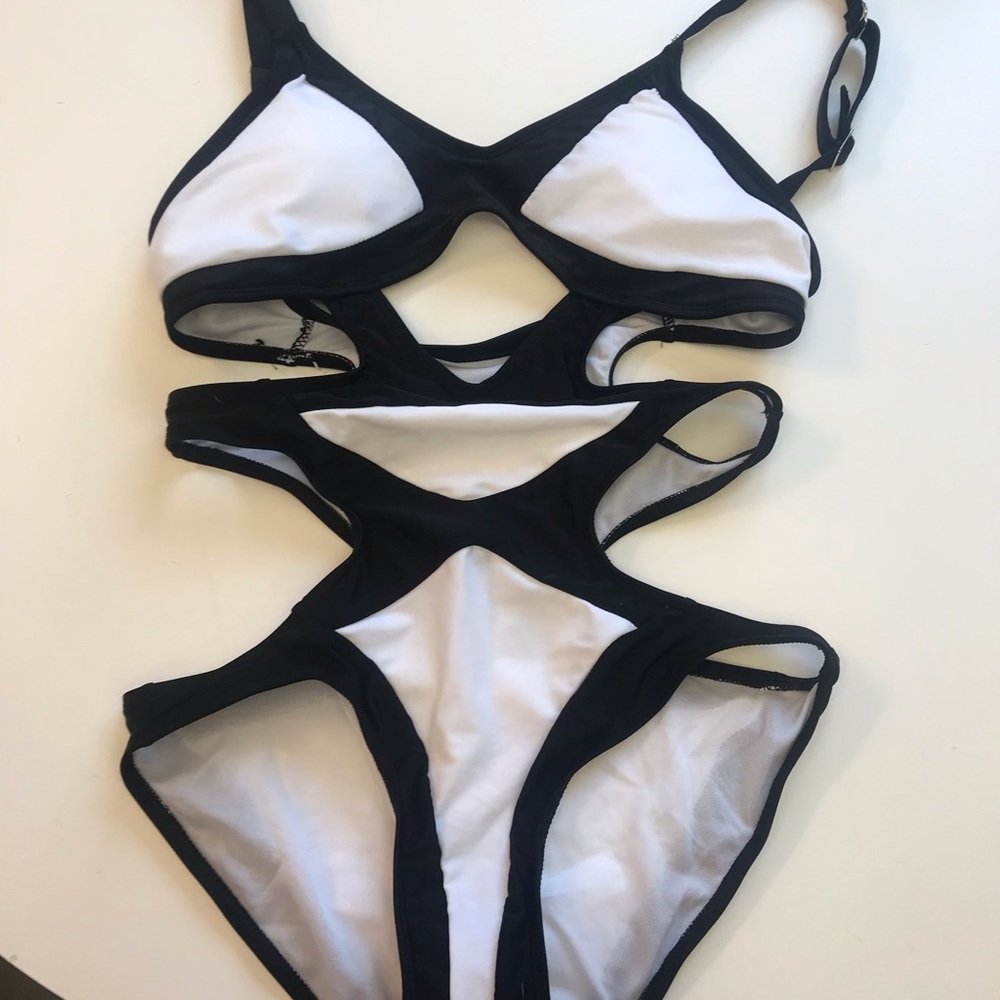 White and black swim suit